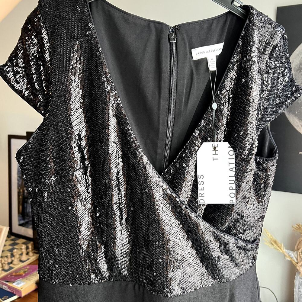 Dress The Population Jaleah Bodycon Sequin Midi Dress Black Size XL Short sleeve - Picture 10 of 14